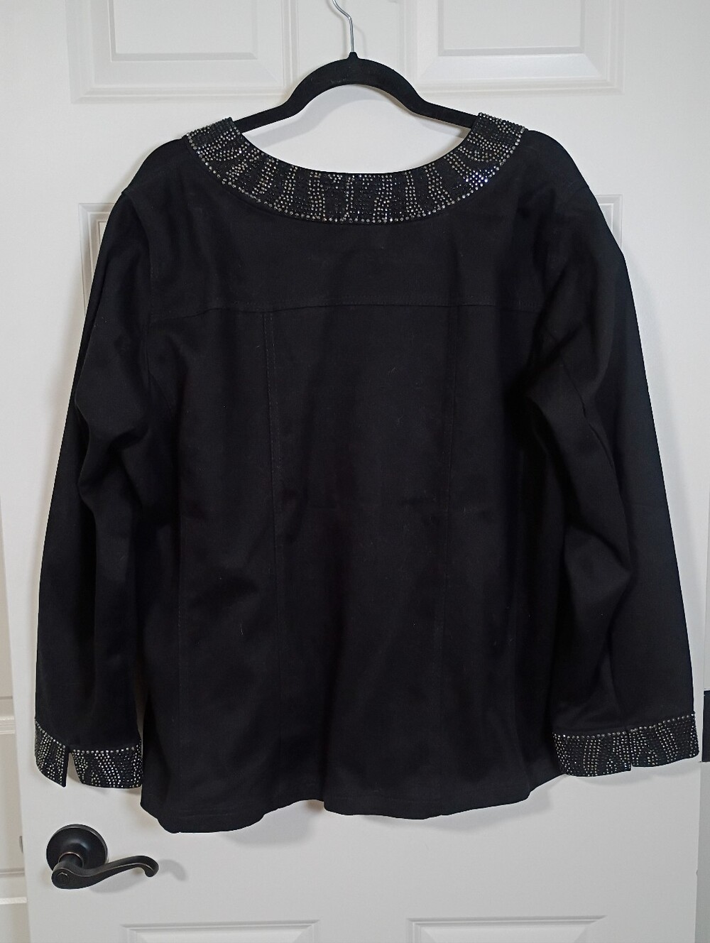 Quacker Factory Rhinestone Embellished Black Button-Front Jacket - Picture 4 of 9
